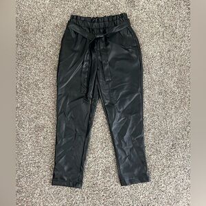 Bagatelle Faux Leather Paper Bag Belted Straight Leg Pants